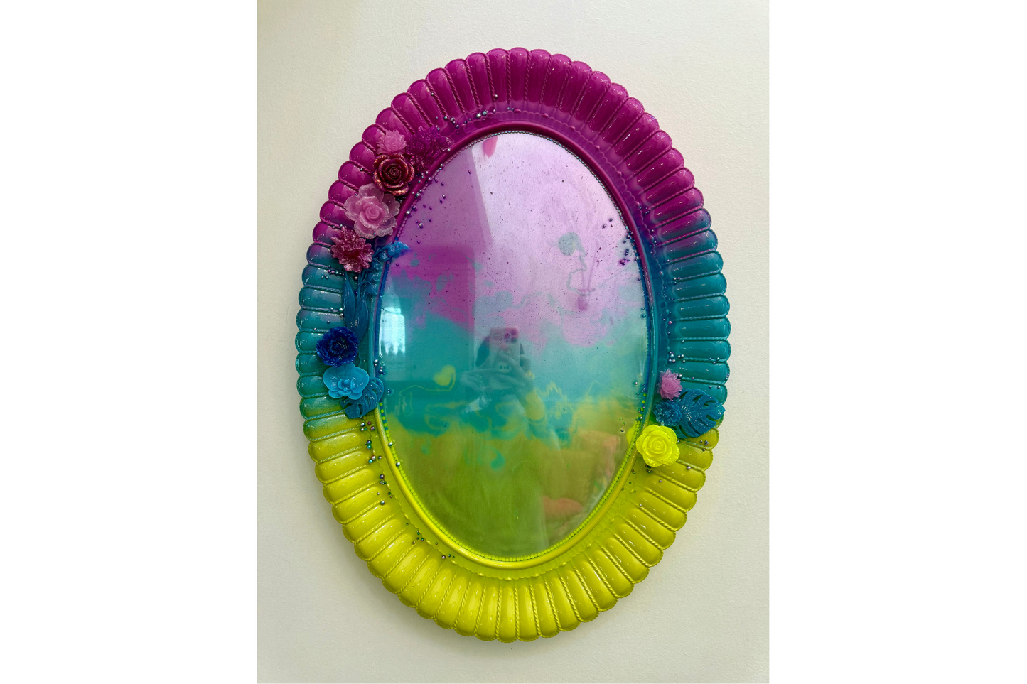 Oval Pink, Aqua & Yellow Mirror