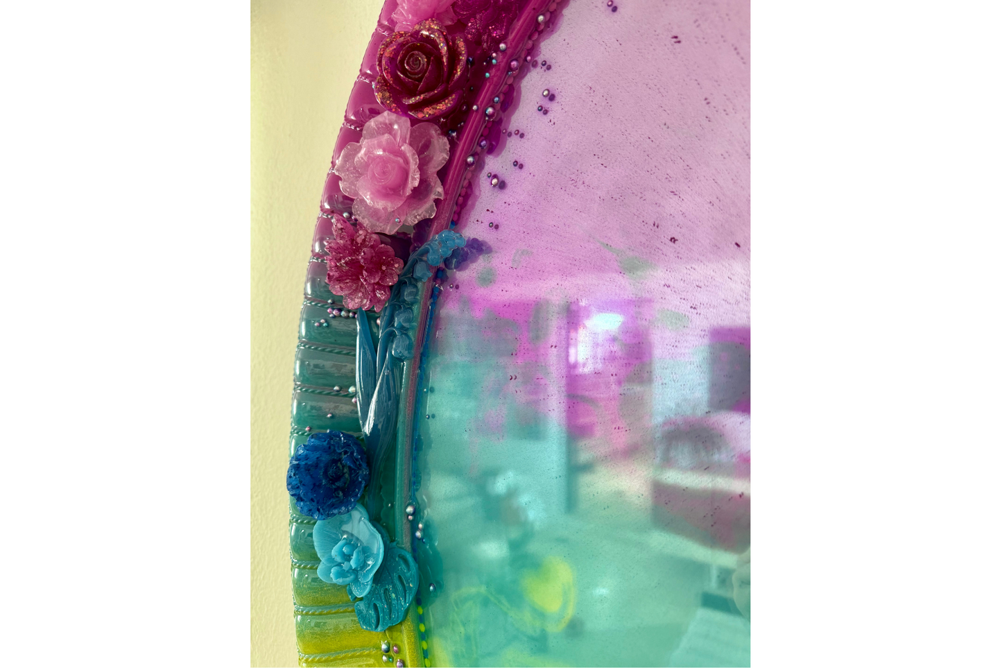 Oval Pink, Aqua & Yellow Mirror