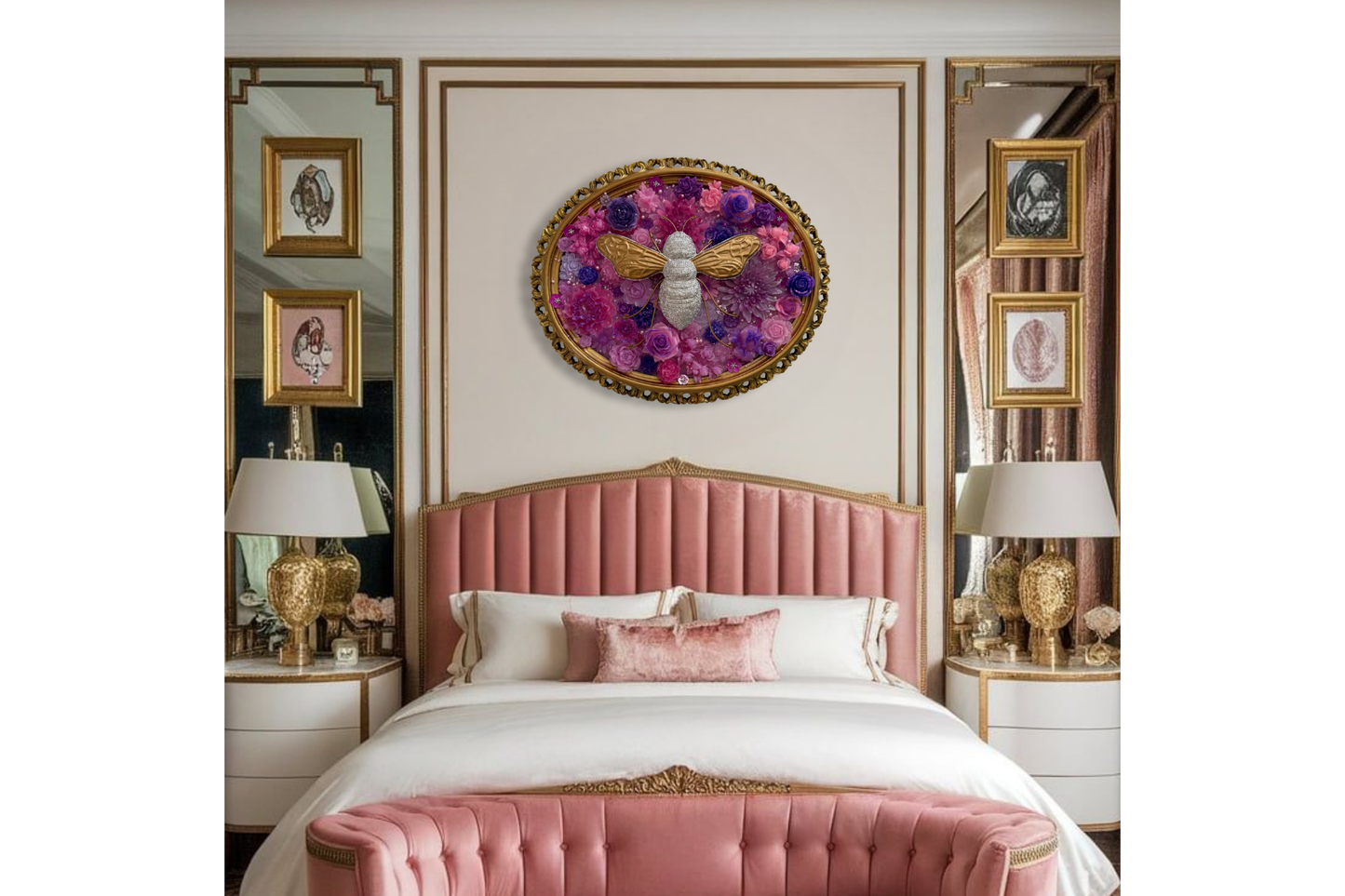 Rhinestone Bee with Flowers (Oval Frame)
