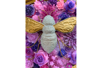 Rhinestone Bee with Flowers (Oval Frame)