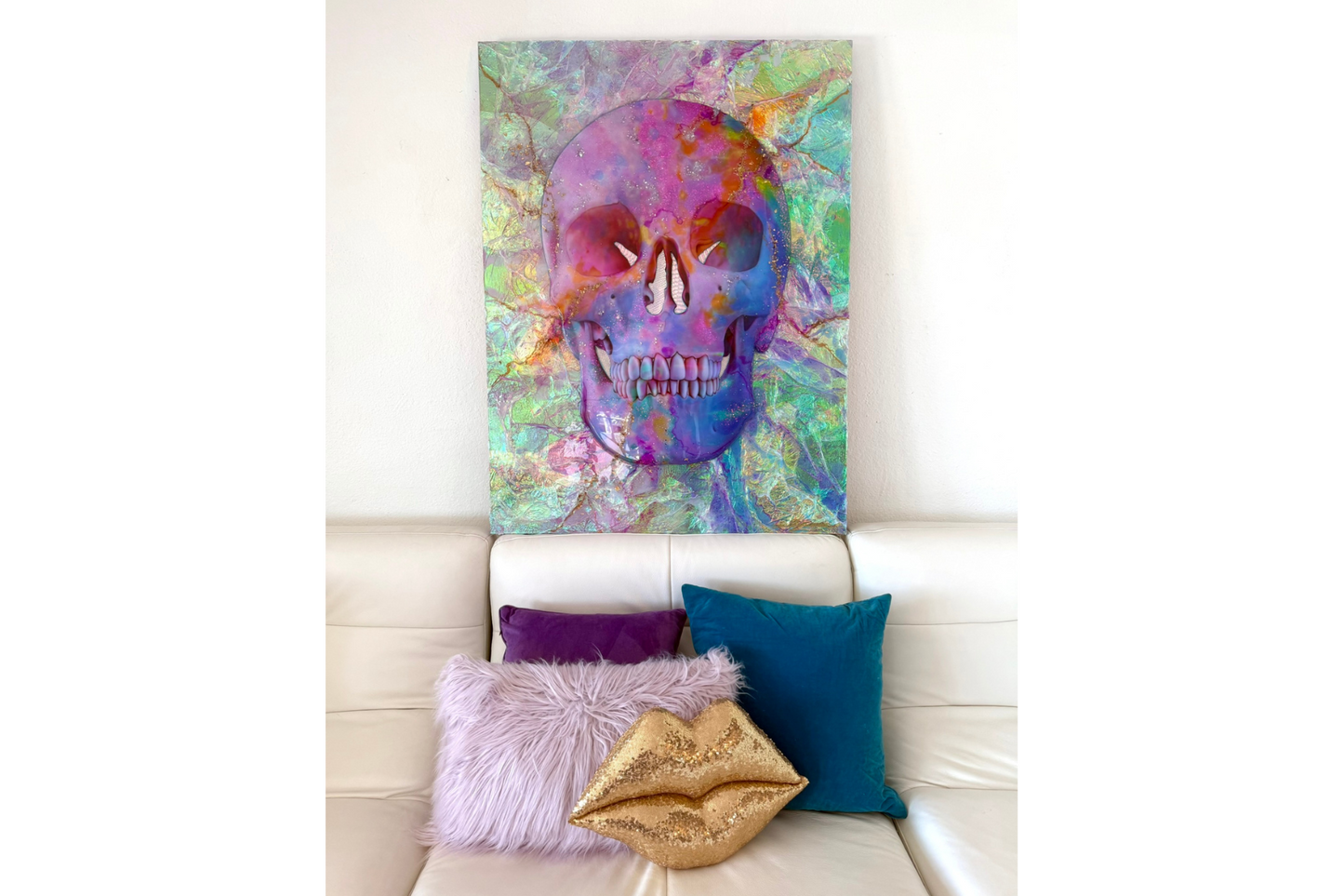 Opal Skull With Pinks