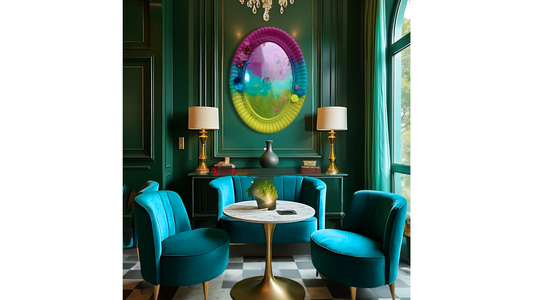 Oval Pink, Aqua & Yellow Mirror