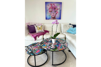 Pink and Black Nesting Tables with Stars