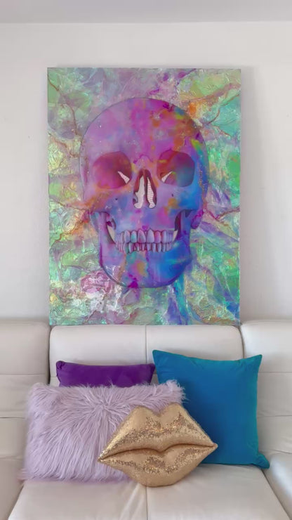 Opal Skull With Pinks