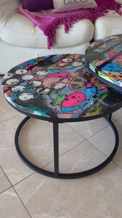 Pink and Black Nesting Tables with Stars